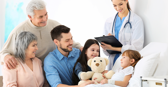 Family Medicine specialist treating a child in a family